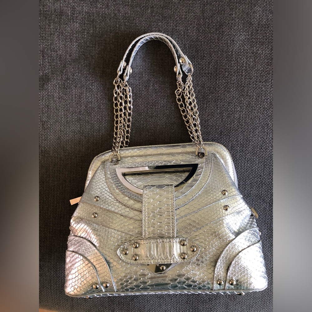 Silver metallic snakeskin purse. Like NEW!